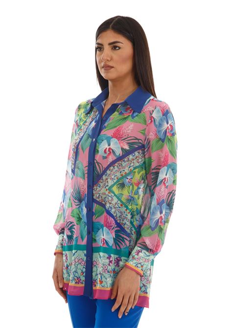Tropical patterned chiffon shirt with appliqués GAI MATTIOLO | shirts | LV0843UNIC